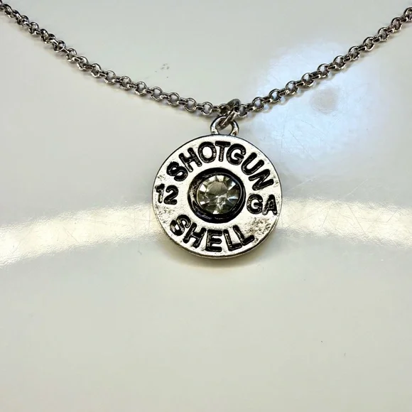 🧚🏻♀️ Silver Shotgun Shell Pendant Necklace with crystal 19-21” - Picture 4 of 4